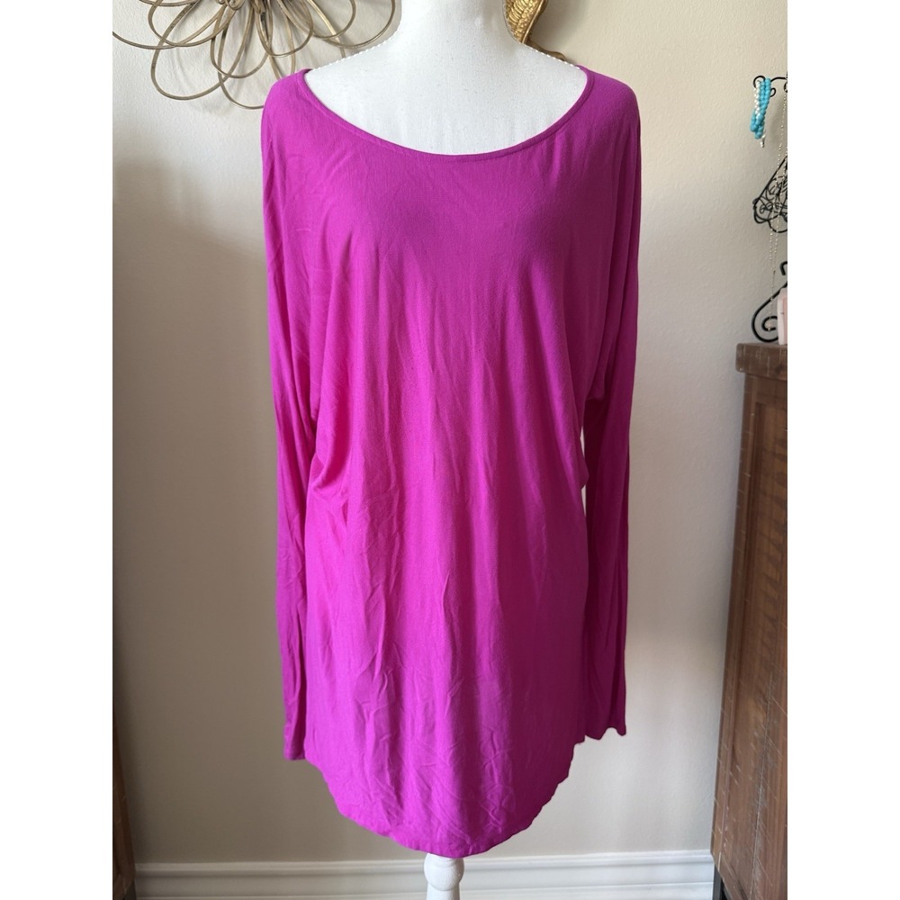 Vince Tunic Top Womens M Magenta Pink Dolman Long Sleeve Viscose Silk Trim